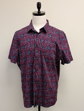 Perry Ellis Burgundy Floral Short Sleeve Button Up Shirt Size XXL